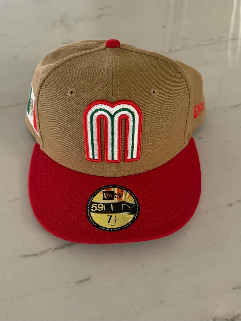 New Era Mexico 59Fifty Fitted Hat Tan/Red Size 7 1/4 New Team Mexico